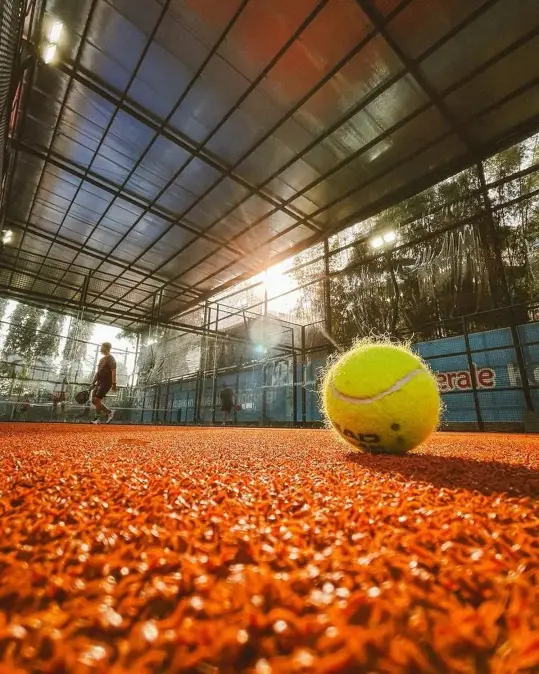 A ball resting on terracotta turf